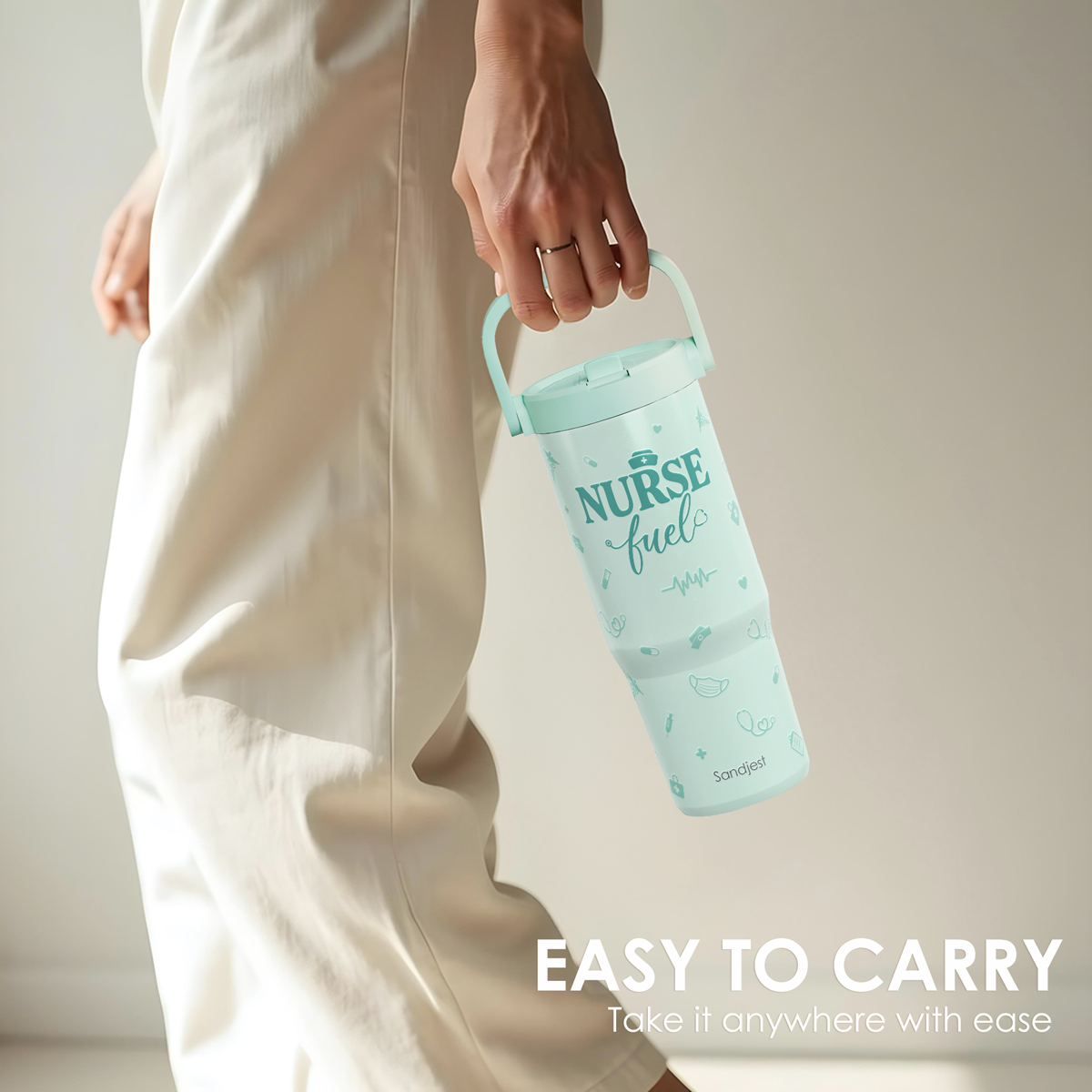 Mint Nurse TintFlip | Straw Lid Tumbler with Carry Handle 30oz