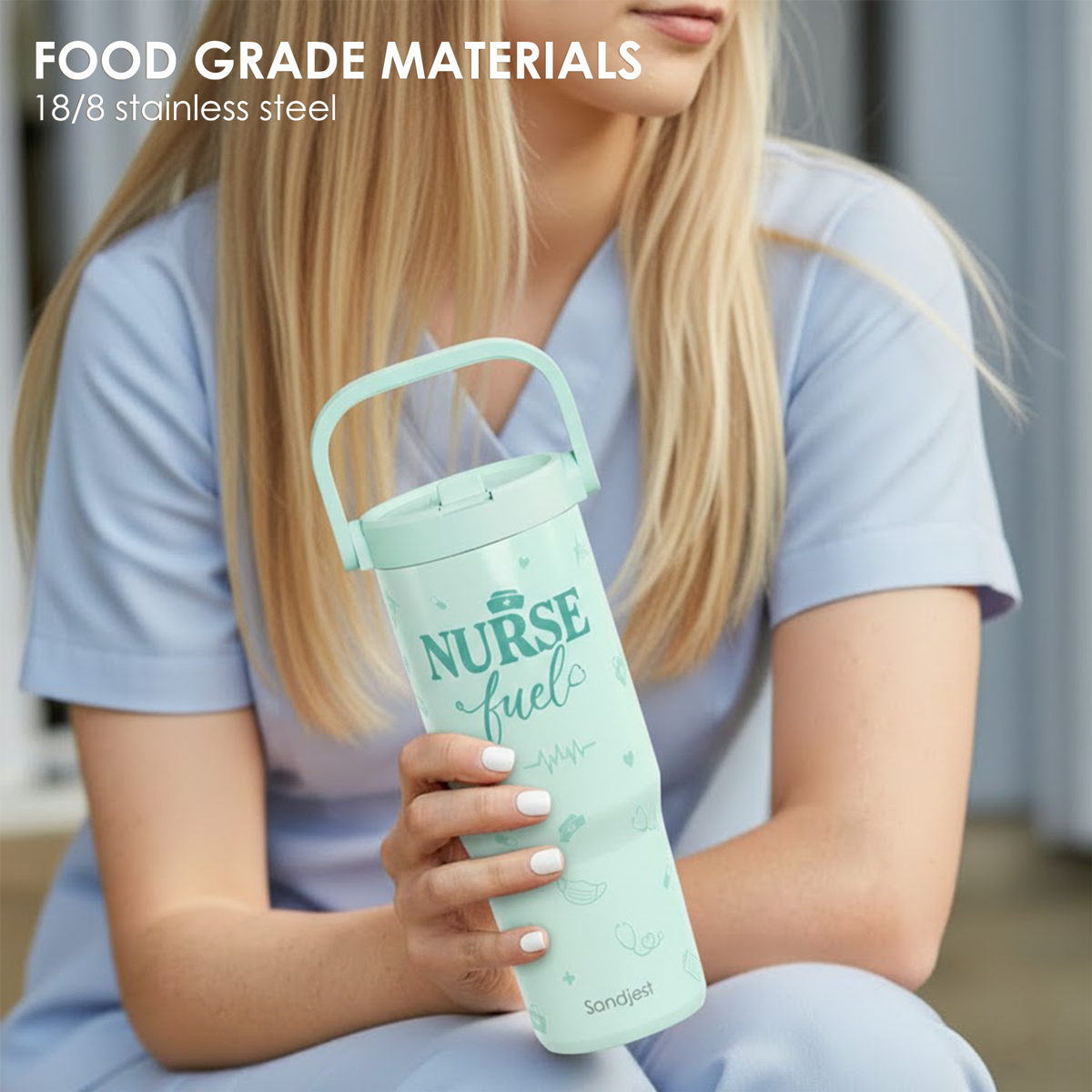 Mint Nurse TintFlip | Straw Lid Tumbler with Carry Handle 30oz