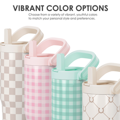 Checker Stainless Steel Straw Lid Tumbler 30oz with Carry Handle for Women Girls, Insulated Travel Coffee Cup, Gift for Sports Outdoor Workout Christmas Birthday