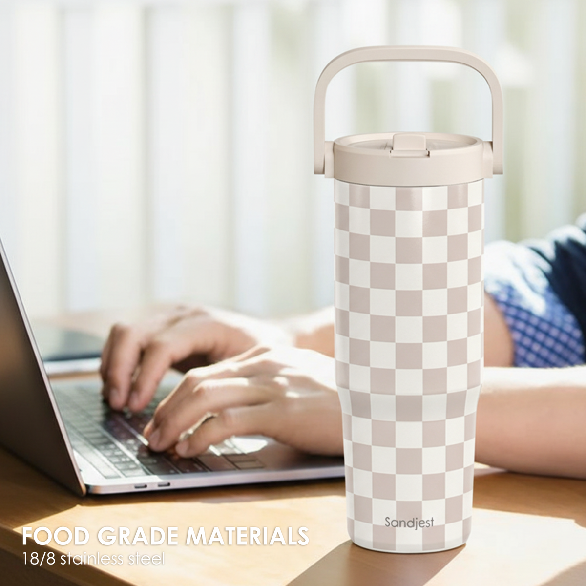 Brown Checker TintFlip | Straw Lid Tumbler with Carry Handle 30oz