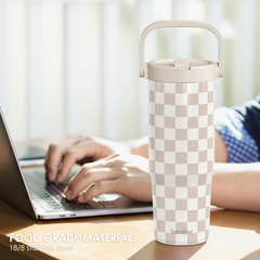 Brown Checker TintFlip | Straw Lid Tumbler with Carry Handle 30oz