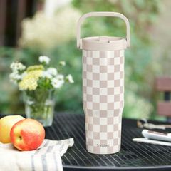 Brown Checker TintFlip | Straw Lid Tumbler with Carry Handle 30oz