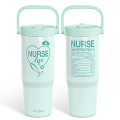 Nurse Life Stainless Steel Straw Lid Tumbler 30oz with Carry Handle for Women Girls, Insulated Travel Coffee Cup, Gift for Sports Outdoor Christmas Birthday Nurses Week Nursing School