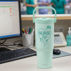 Mint Nurse TintFlip | Straw Lid Tumbler with Carry Handle 30oz