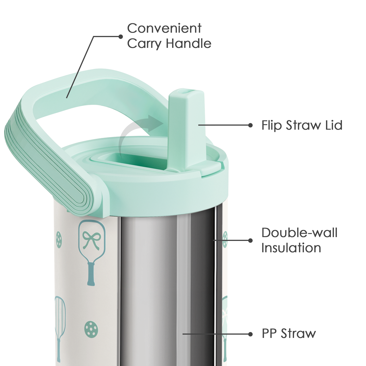 Mint Pickleball TintFlip | Straw Lid Tumbler with Carry Handle 30oz