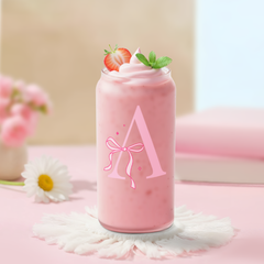 Monogrammed Glass Drinking Can Cup with Acrylic Lid and Straw, Personalized Frosted Iced Coffee Tumbler 16oz, Monogram Initial Gifts for Women Girls on Birthday