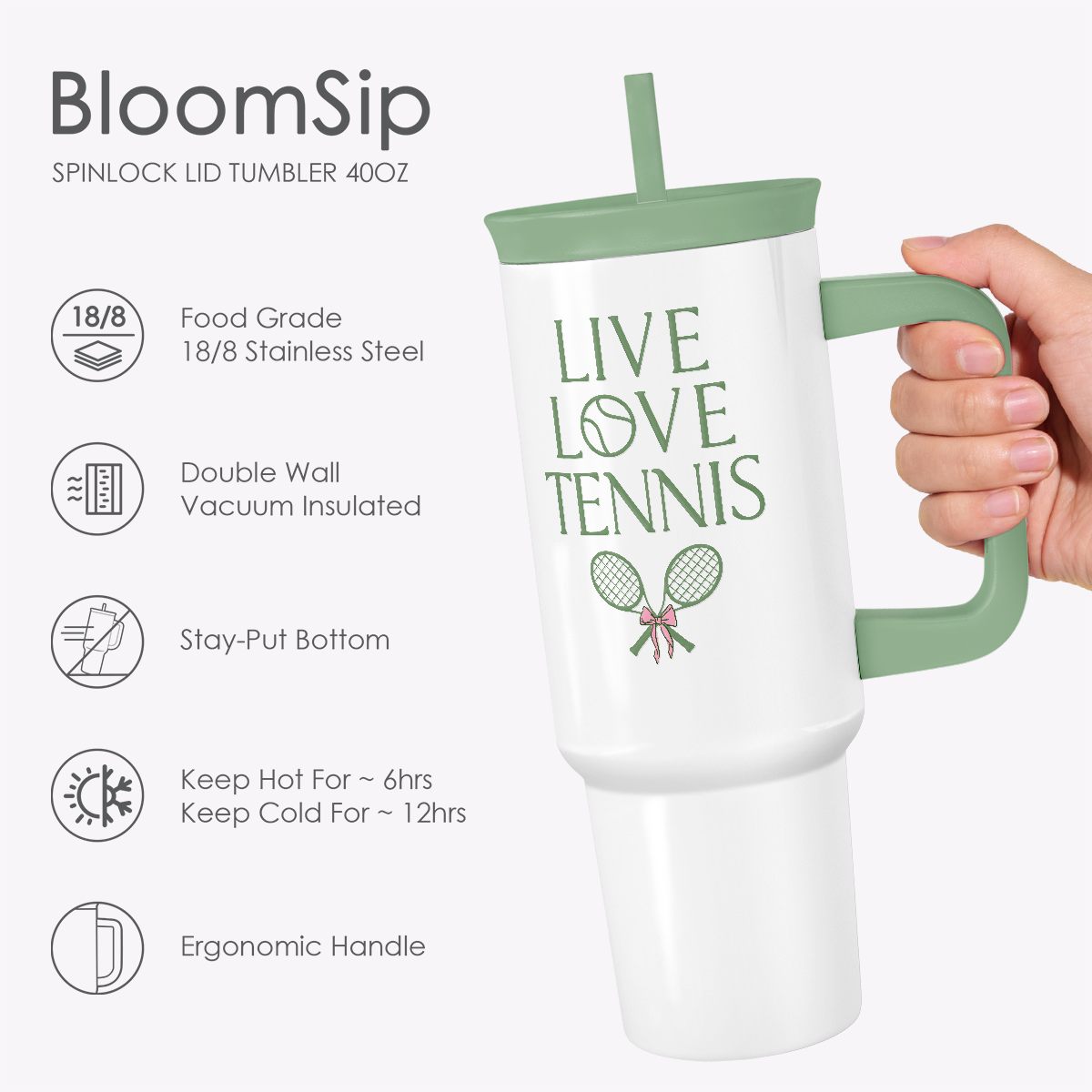 BloomSip 40oz Leak-proof Tumbler | Tennis Lovers