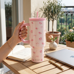 BloomSip 40oz Leak-proof Tumbler | Blush Rose Garden