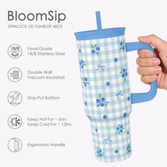 BloomSip 40oz Leak-proof Tumbler | Blueberries