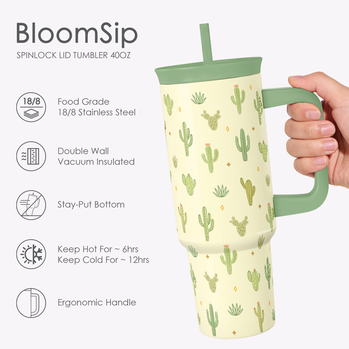 BloomSip 40oz Leak-proof Tumbler | Cactus