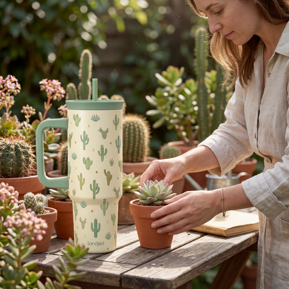 BloomSip 40oz Leak-proof Tumbler | Cactus
