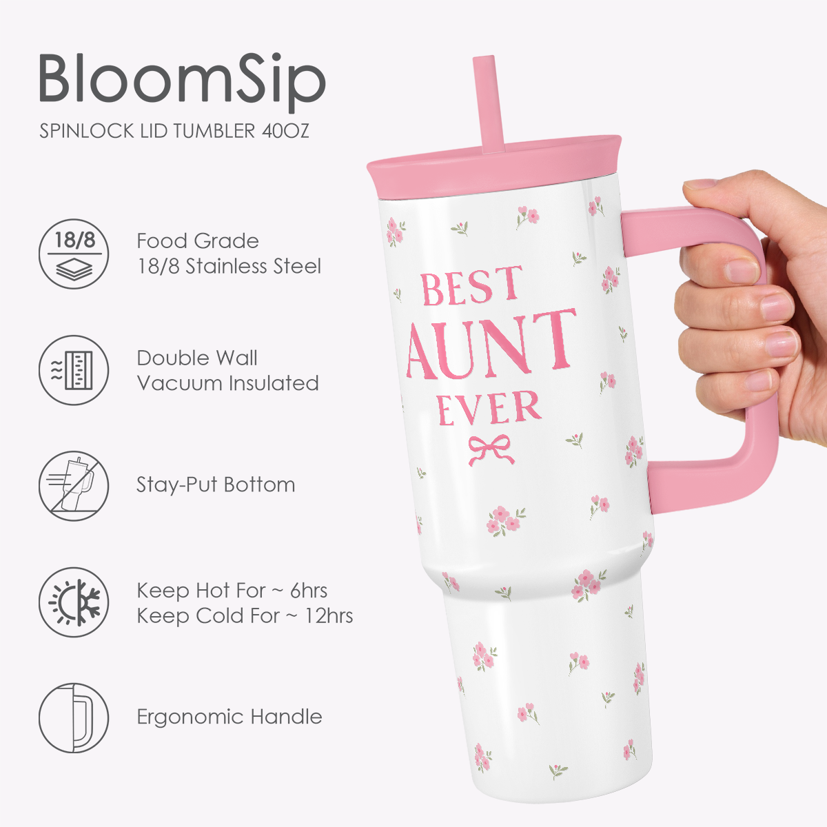 BloomSip 40oz Leak-proof Tumbler | Gift for Aunt