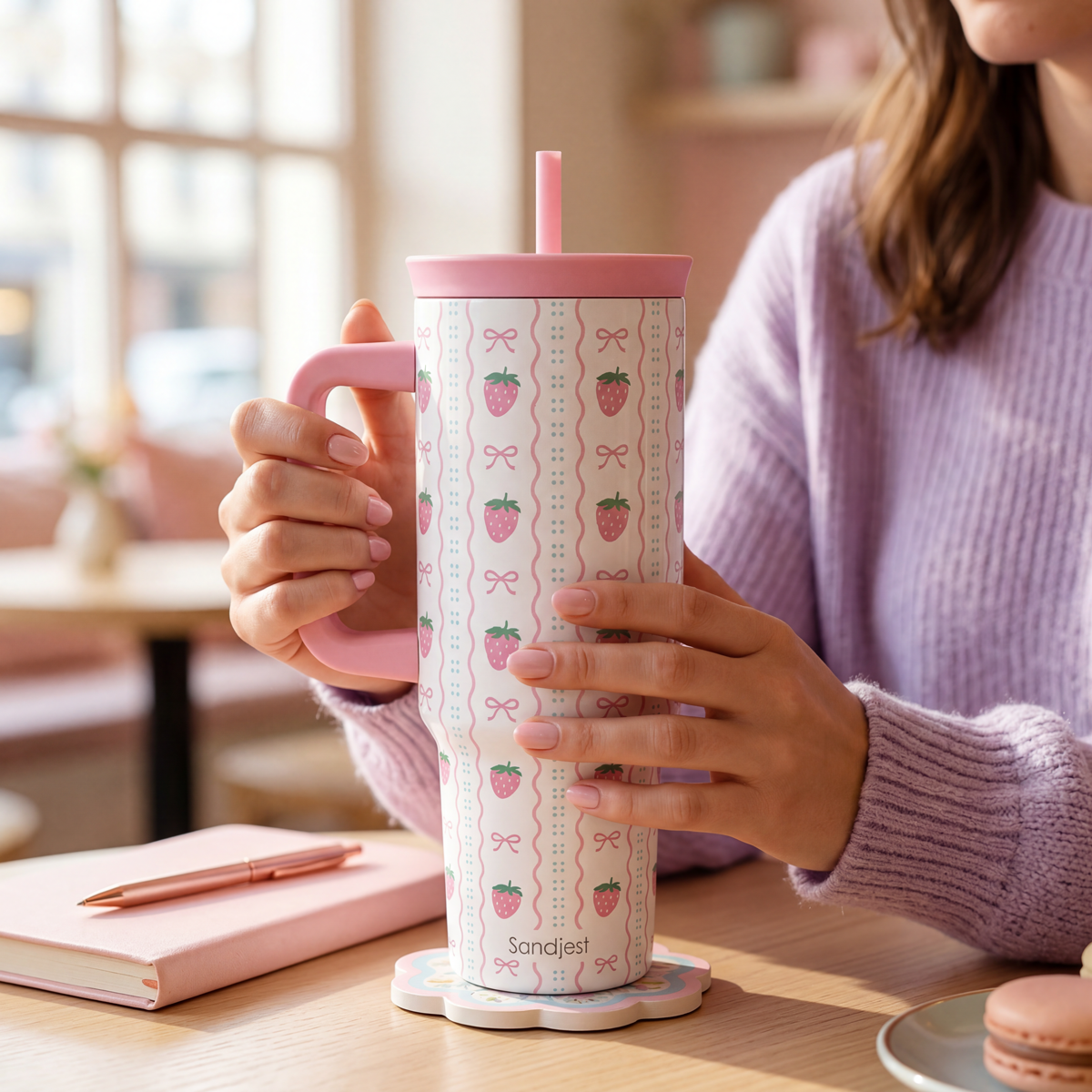 BloomSip 40oz Leak-proof Tumbler | Strawberries