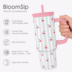 BloomSip 40oz Leak-proof Tumbler | Cherry Stripe