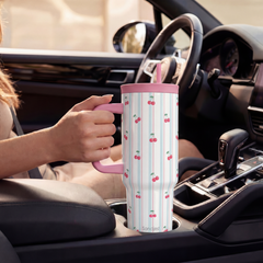 BloomSip 40oz Leak-proof Tumbler | Cherry Stripe