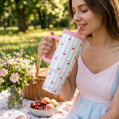 BloomSip 40oz Leak-proof Tumbler | Cherry Stripe