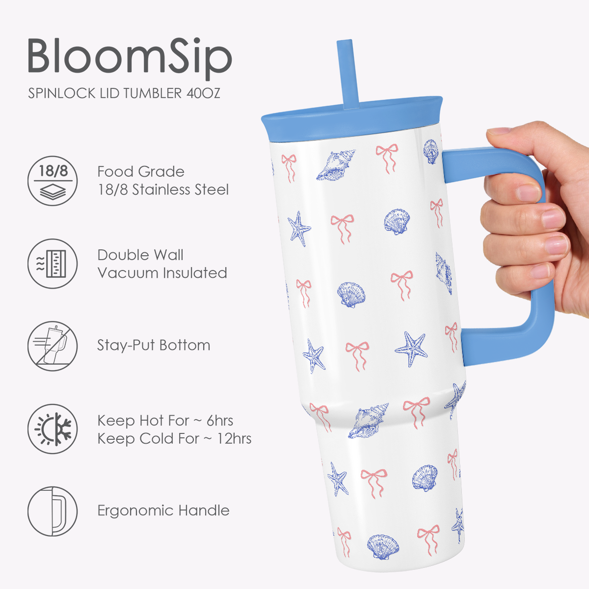 BloomSip 40oz Leak-proof Tumbler | Coastal Bows