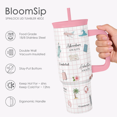 BloomSip 40oz Leak-proof Tumbler | Travel Vacation