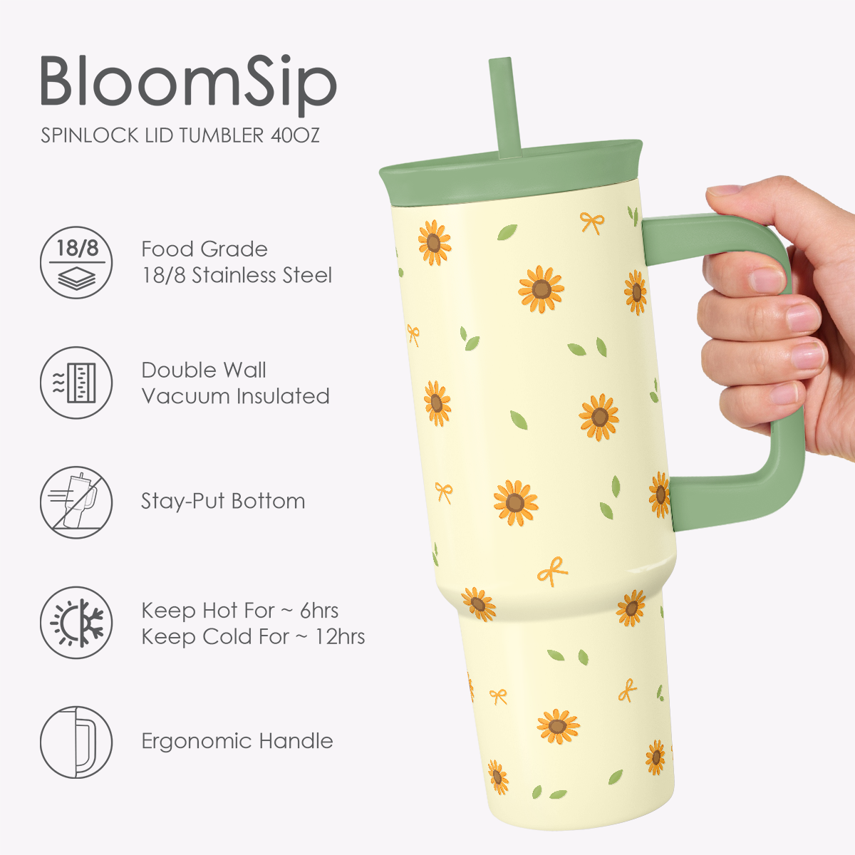 BloomSip 40oz Leak-proof Tumbler | Sunflower