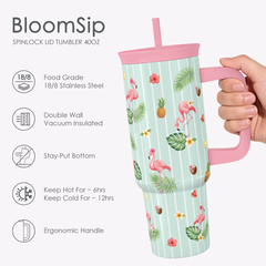BloomSip 40oz Leak-proof Tumbler | Tropical Flamingos