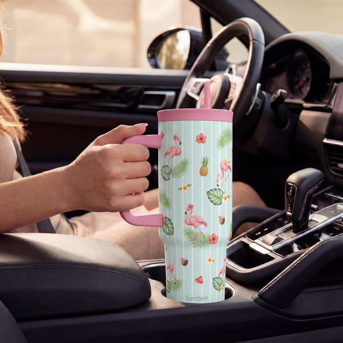 BloomSip 40oz Leak-proof Tumbler | Tropical Flamingos