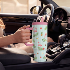 BloomSip 40oz Leak-proof Tumbler | Tropical Flamingos