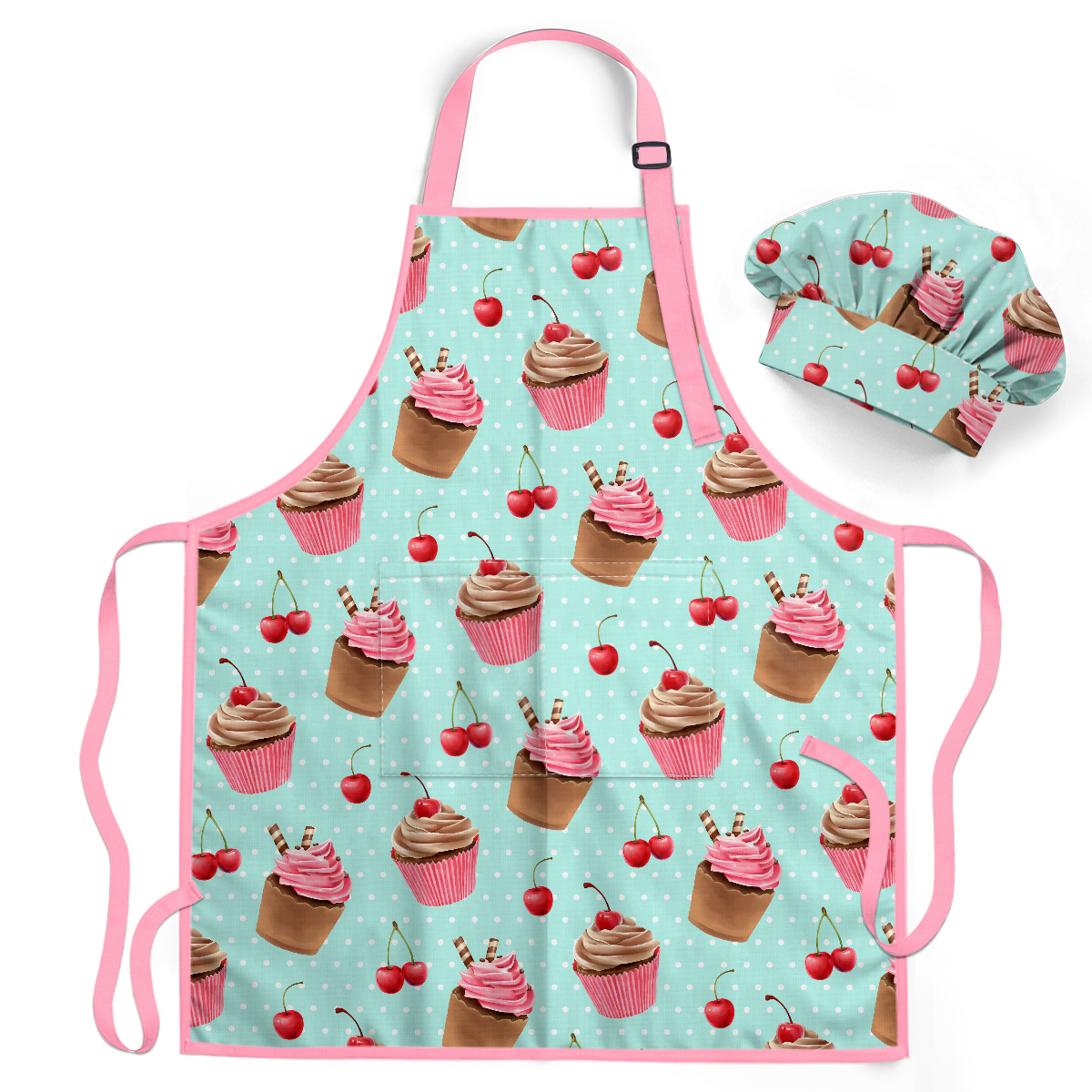 Mint Cupcake SprinkleJoy | Kids Polyester Apron with Hat