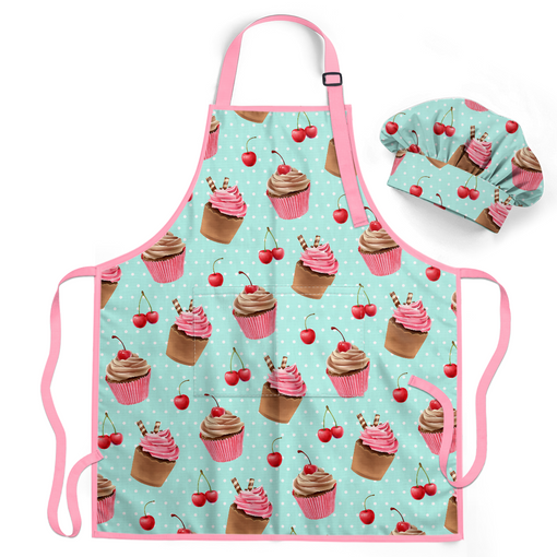 Cupcake Apron with Pocket - 2Pcs Kid Apron and Chef Hat Set Chef - Aprons for Cooking Baking Grilling BBQ Gardening Painting