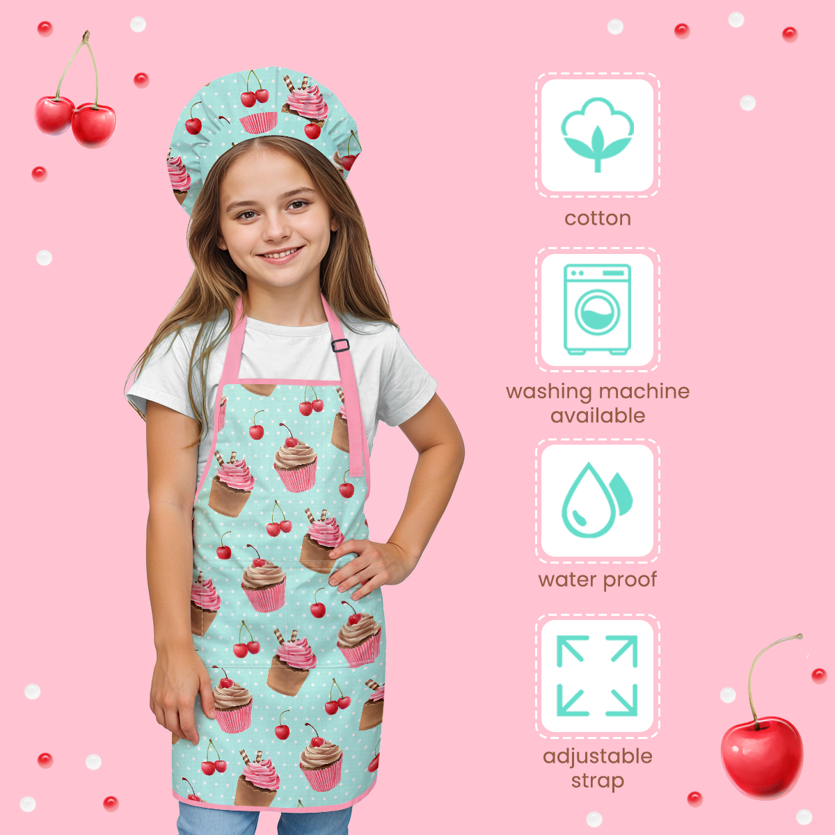 Mint Cupcake SprinkleJoy | Kids Polyester Apron with Hat