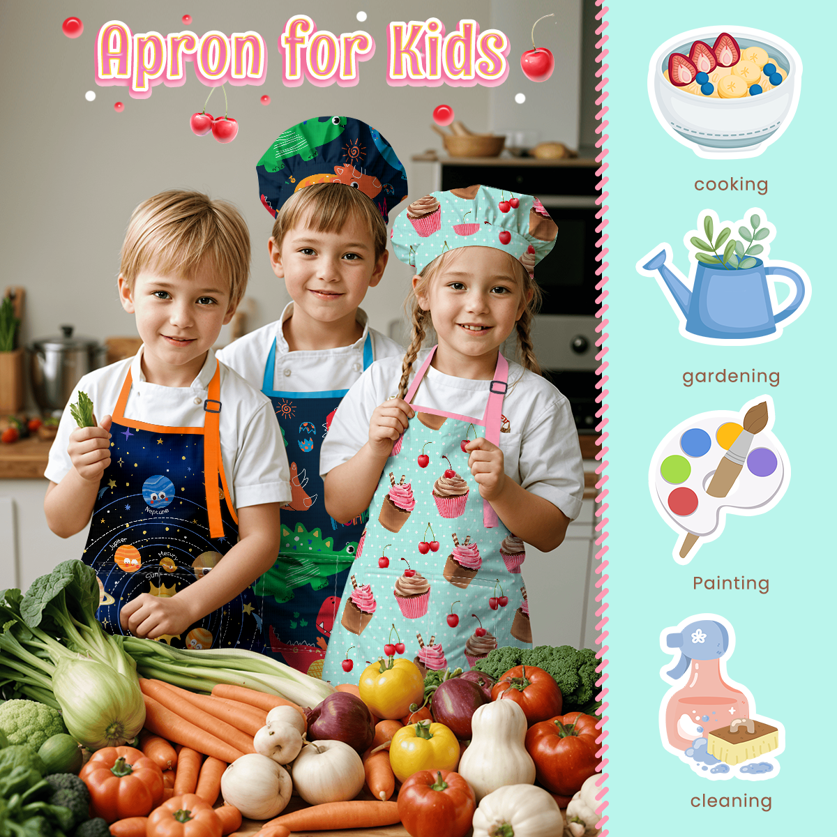 Mint Cupcake SprinkleJoy | Kids Polyester Apron with Hat