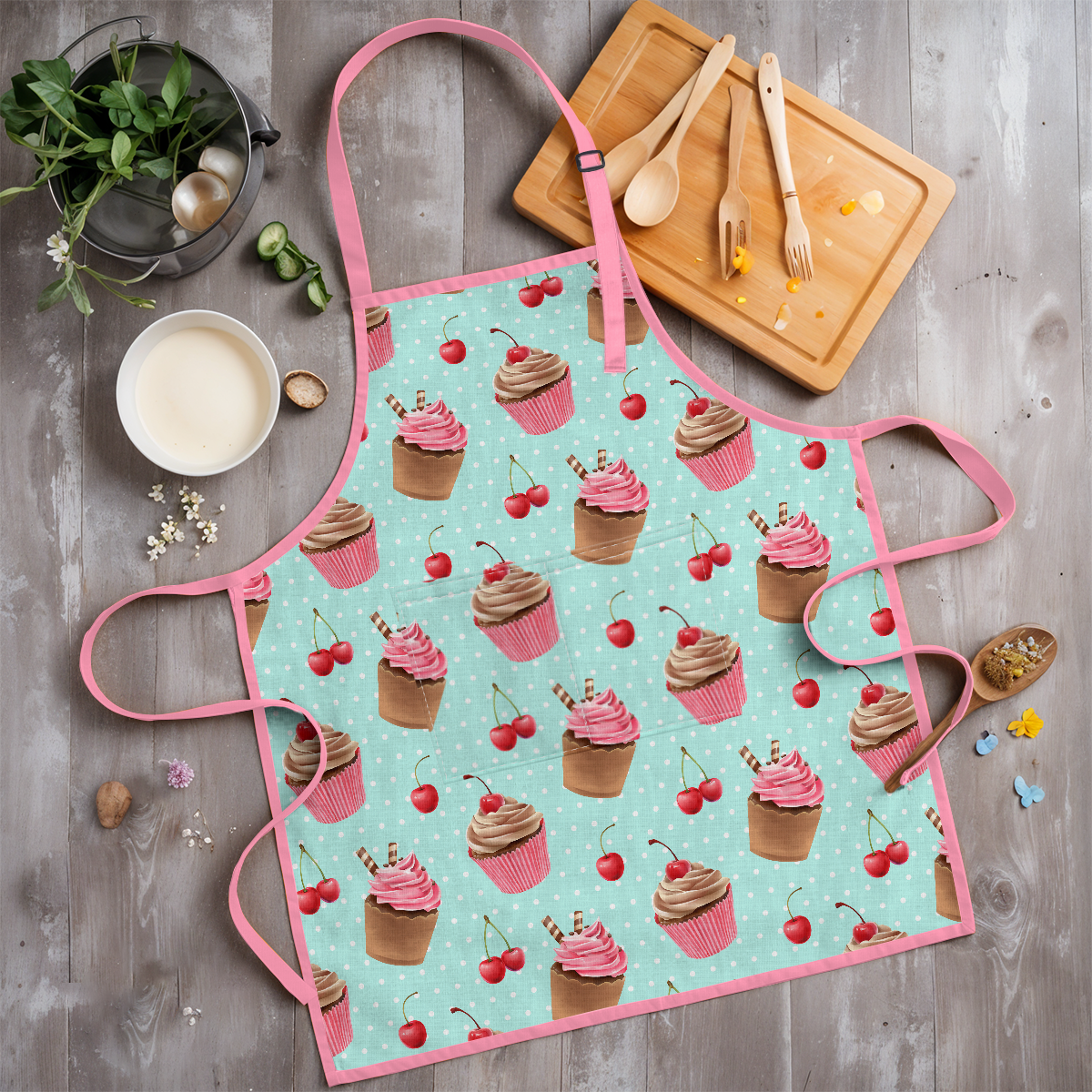 Mint Cupcake SprinkleJoy | Kids Polyester Apron with Hat