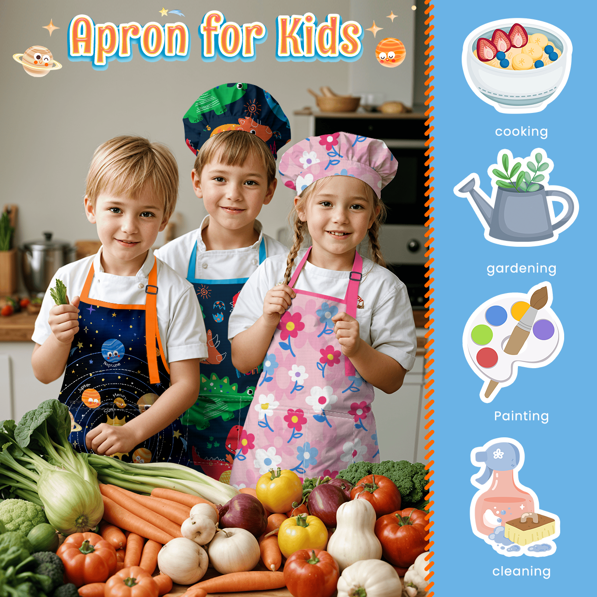 Blue Solar System SprinkleJoy | Kids Polyester Apron with Hat