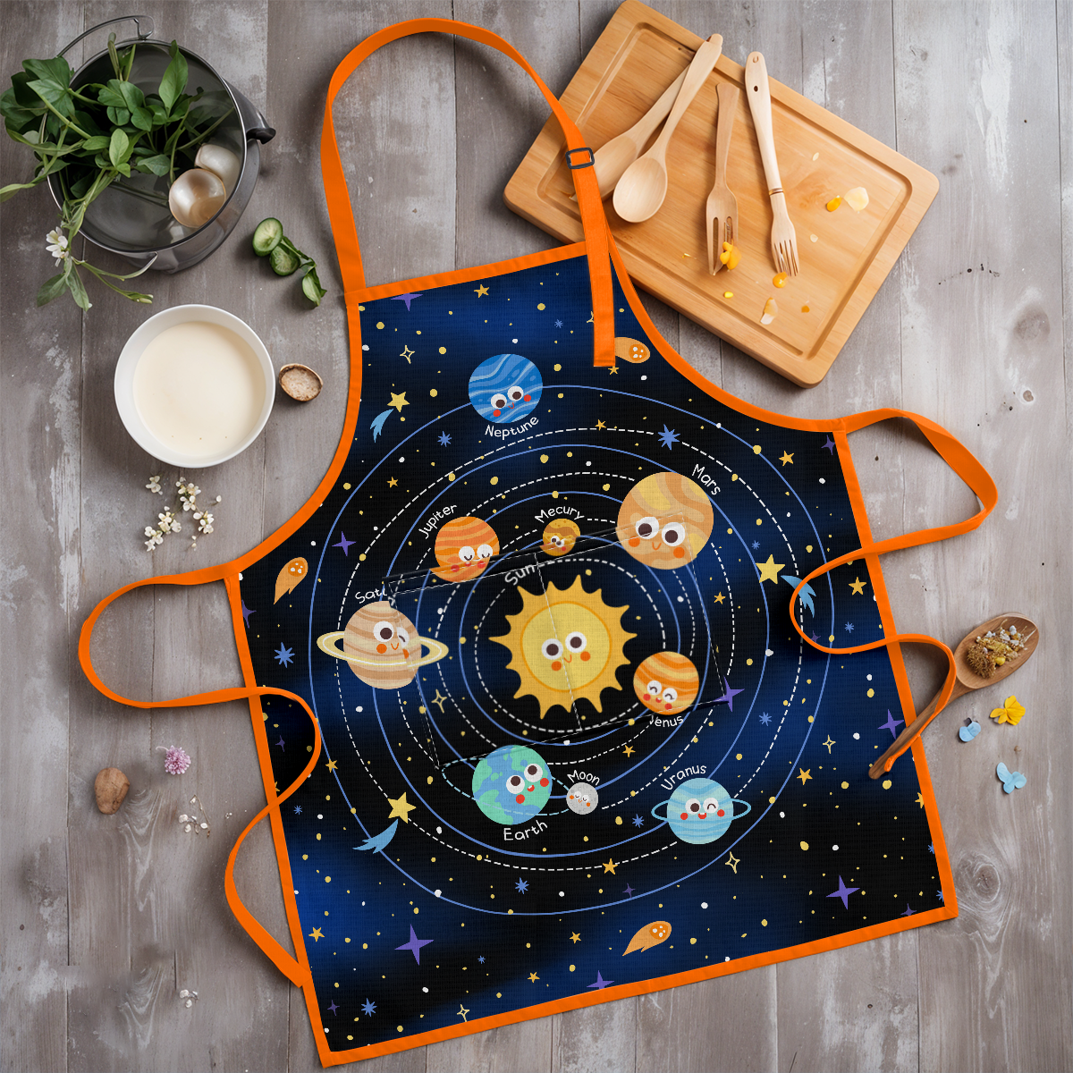 Blue Solar System SprinkleJoy | Kids Polyester Apron with Hat