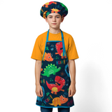 Blue Dinosaur SprinkleJoy | Kids Polyester Apron with Hat