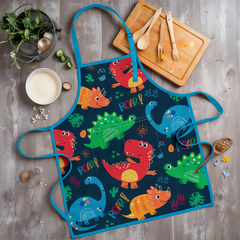 Blue Dinosaur SprinkleJoy | Kids Polyester Apron with Hat