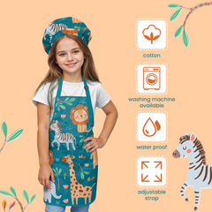 Kid Apron with Front Pocket, 2Pcs Apron and Chef Hat, Chef Apron for Boy Girl Toddler Baking Cooking Gardening Painting, Apron for Children