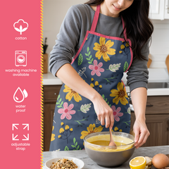 Floral Pattern Apron for Women with Pocket Waterproof - Chef Aprons for Cooking Baking Gardening Grilling BBQ Painting - Adult Aprons