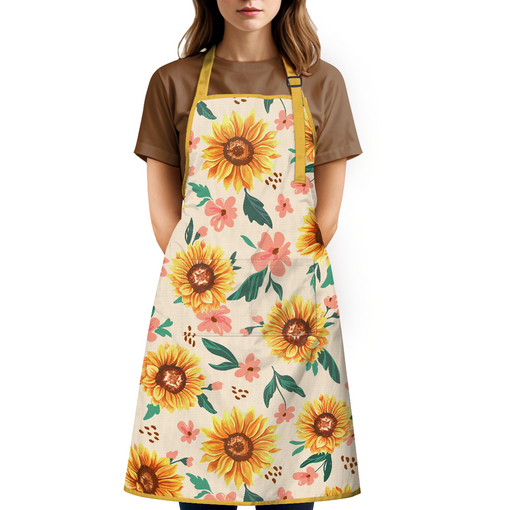 Sunflower Apron for Women with Pocket Chef Aprons For Kitchen Cooking Baking Grilling BBQ