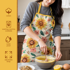 Sunflower Apron for Women with Pocket Chef Aprons For Kitchen Cooking Baking Grilling BBQ
