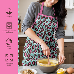 Leopard Print Apron with Pocket, Chef Aprons for Women Adult Cooking Baking Grilling BBQ Gardening Grooming