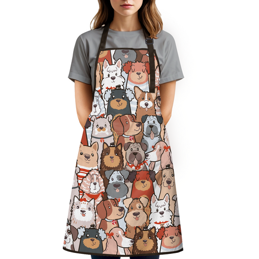 Cute Dog Apron with Front Pocket, Chef Aprons for Dog Lovers Women Cooking Baking Gardening Grilling BBQ, Adult Kitchen Apron