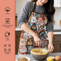 Cute Dog Apron with Front Pocket, Chef Aprons for Dog Lovers Women Cooking Baking Gardening Grilling BBQ, Adult Kitchen Apron