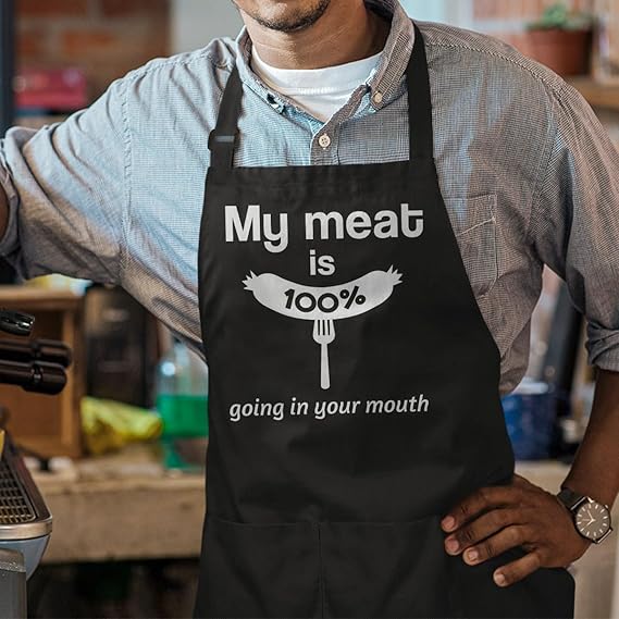 Funny Aprons for Men with Pockets - Anniversary Valentines Day Birthday Apron Gift for Husband Dad