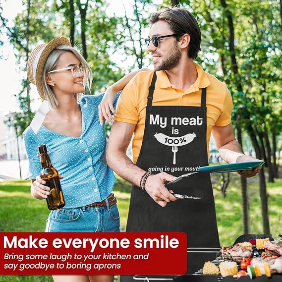 Funny Aprons for Men with Pockets - Anniversary Valentines Day Birthday Apron Gift for Husband Dad