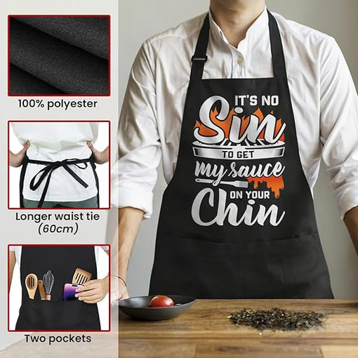 Funny Apron for Men - BBQ Cooking Grill Apron with Pockets for Chef Husband Dad Papa - Birthday Father's Day Grilling Gifts