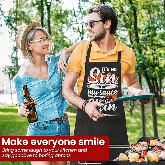 Funny Apron for Men - BBQ Cooking Grill Apron with Pockets for Chef Husband Dad Papa - Birthday Father's Day Grilling Gifts