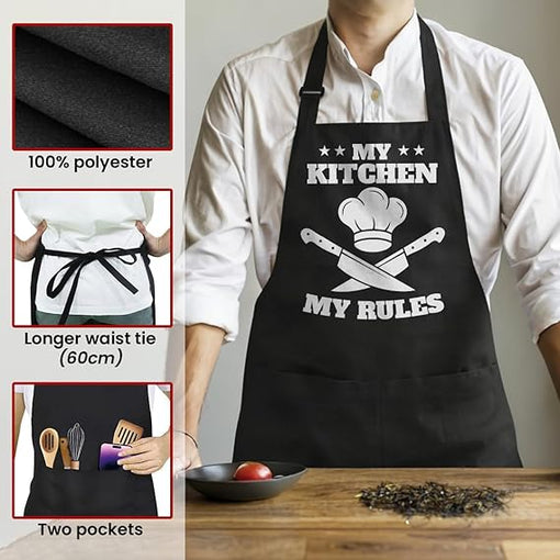 Apron for Men with Pockets - Cooking Baking Grilling BBQ Kitchen Aprons Gifts for Dad on Birthday Father's Day