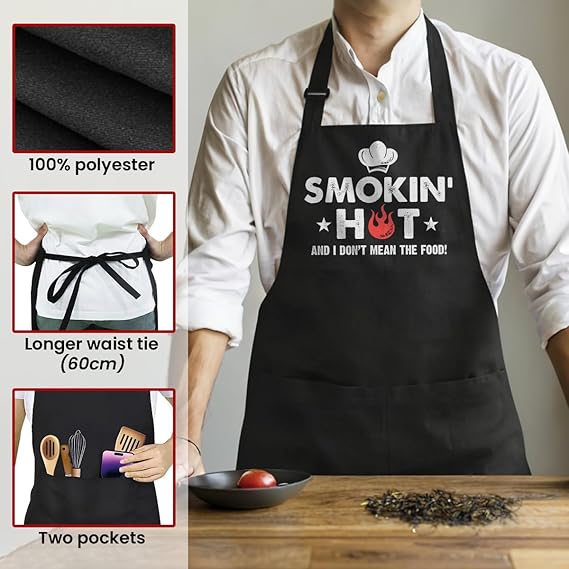 BBQ Aprons For Men, Funny Cooking BBQ Apron In 100% Cotton, Adjustable With 2 Pockets, Birthday, Christmas, Cooking Gifts For Dad, Chef, Husband, Him - Wear My Cape - Black