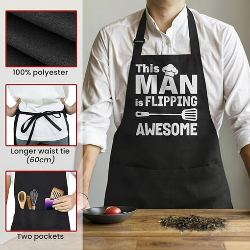 Funny Aprons for Men Dad Husband - BBQ Cooking Grilling Gifts for Father's Day Birthday