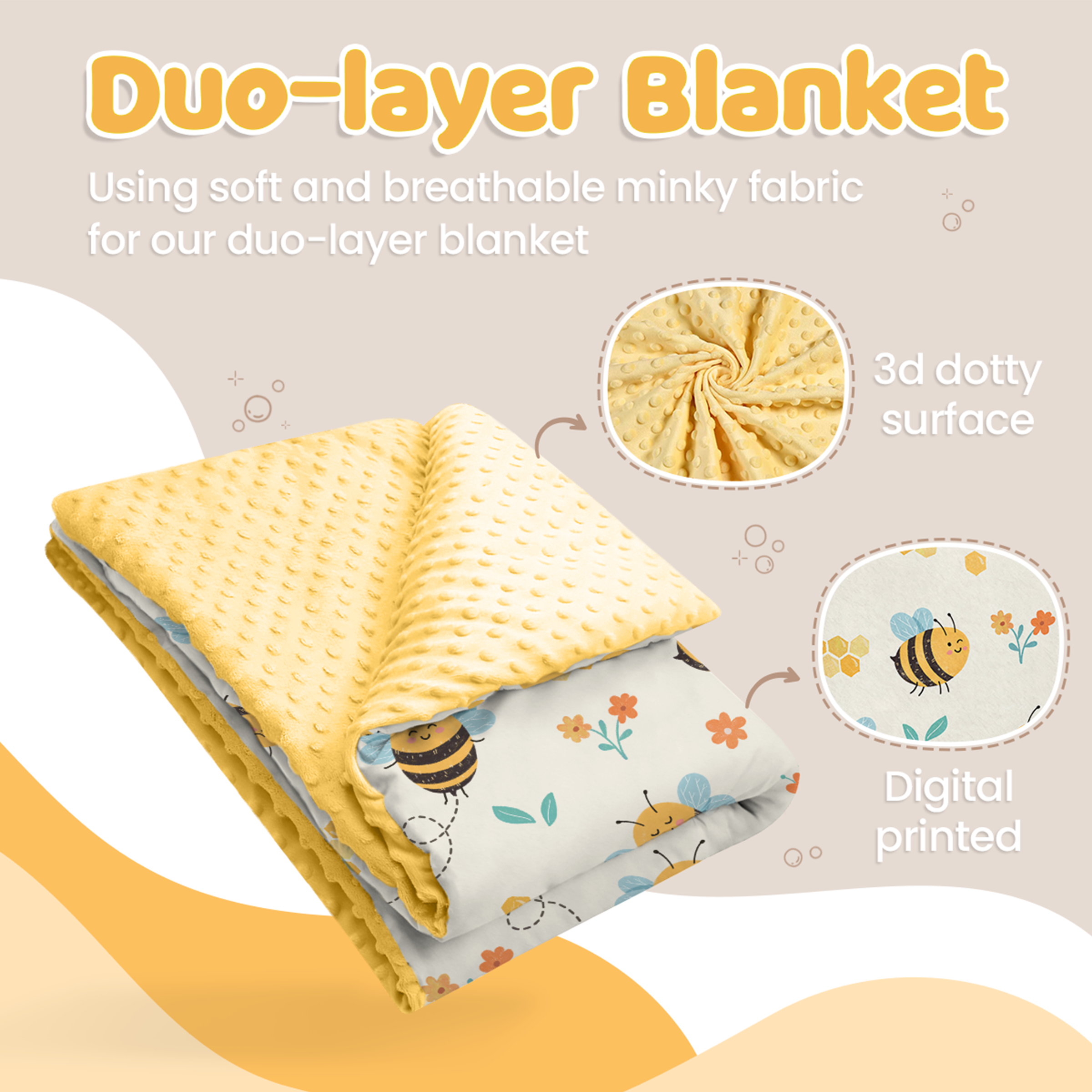 Yellow Bee CuddleDot | Baby Minky Dotted Blanket